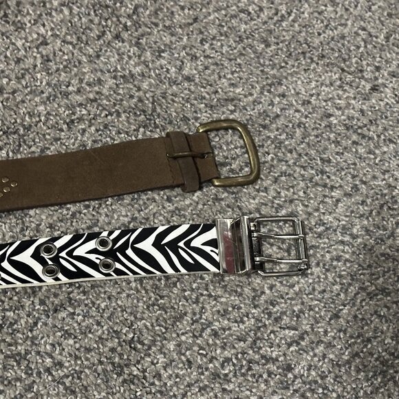 Womens Belts Set of 2 Suede Leather Studded and Animal Zebra Print - Picture 2 of 10